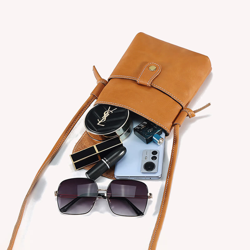 Handytasche für Damen, weiches Echtleder, minimalistische Umhängetasche