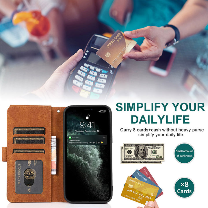 Brieftaschenetui für iPhone Samsung, langlebiges Flip-Lanyard-Gurt-Armband, Reißverschluss, Kartenhalter