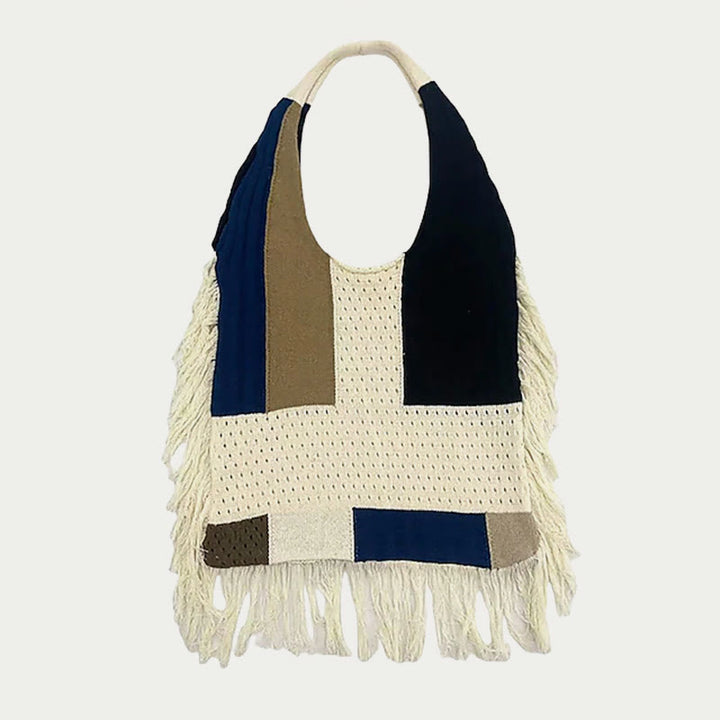 Quaste Umhängetasche für Damen Einfache Retro Gespleißte Stricktasche