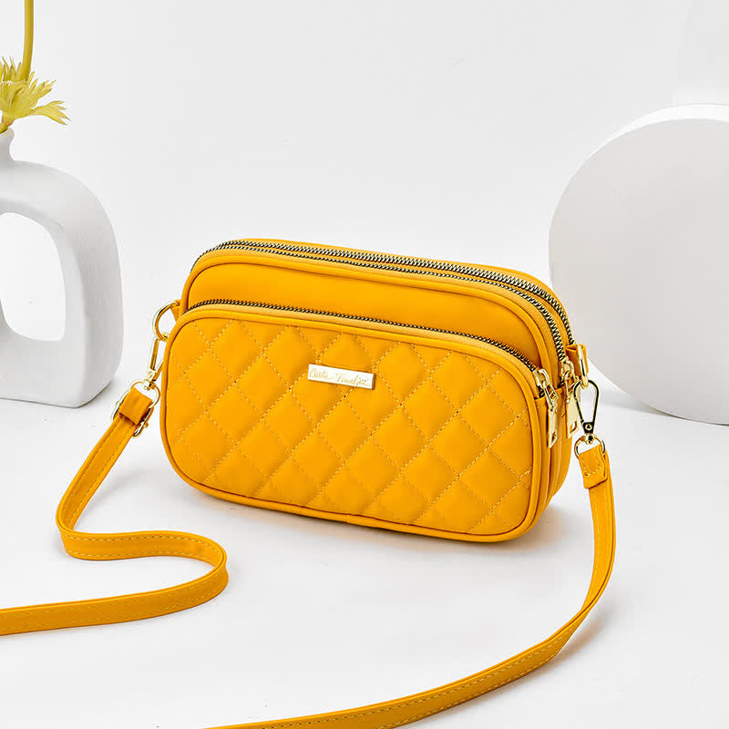 Umhängetasche mit drei Reißverschlüssen, gestepptes Leder, Schultertasche für Damen