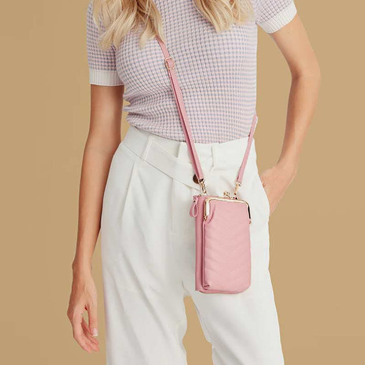 Kleine Crossbody-Handy-Geldbörse für Damen aus gestepptem Leder