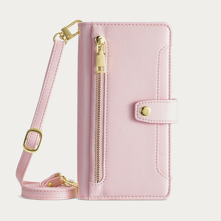 Kunstleder Wallet Case Handyhülle für iPhone mit Schultergurt