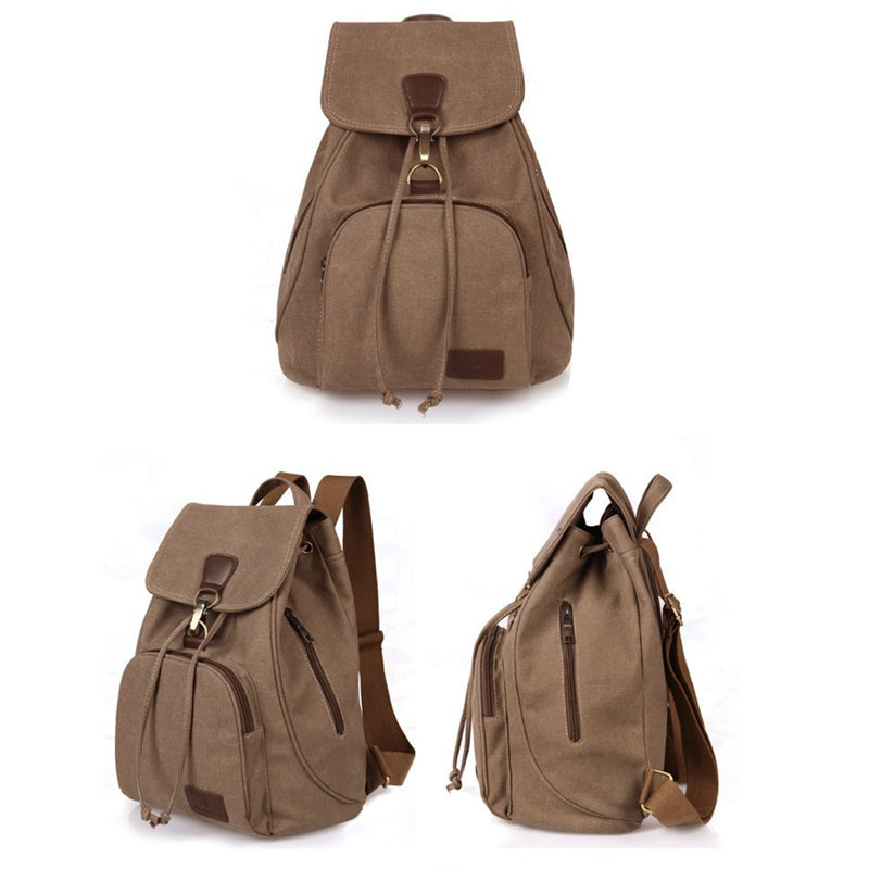 Canvas-Rucksack für Damen und Mädchen, Vintage-Stil, mit Kordelzug, für die Schule, Reisen
