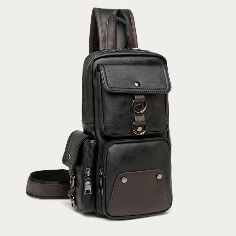 Retro-Schultertasche aus Leder mit Diebstahlschutz und interaktiven Taschen, geräumiger Tagesrucksack