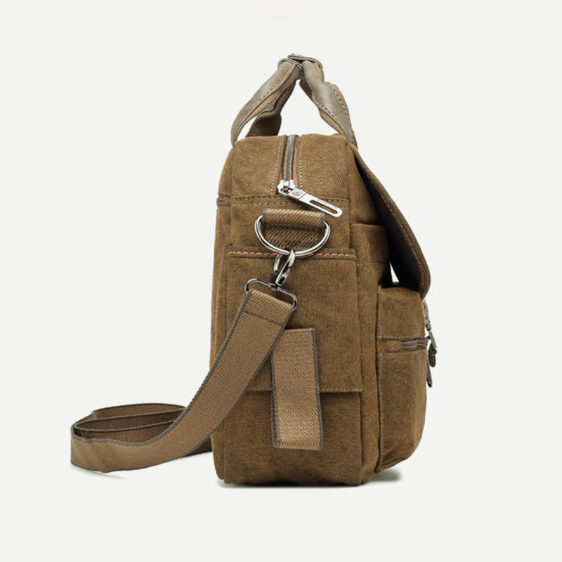 Umhängetasche für Herren, Vintage-Aktentasche aus Canvas mit großem Fassungsvermögen