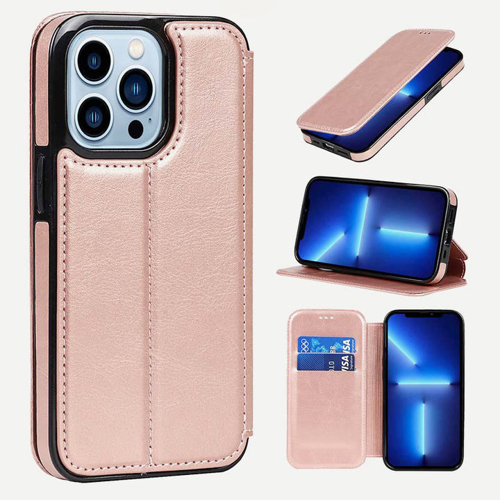 Handyhülle für iPhone 14 Clamshell Lederhülle mit Kartenfächern
