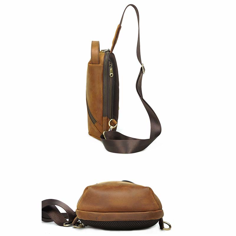 Herren Umhängetasche aus Leder, Schultertasche, Outdoor-Reisetasche, Brusttasche, Daypack
