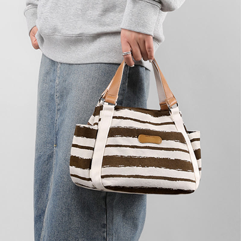 Lässige Einkaufstasche für Damen, gestreifte Canvas-Tasche für den täglichen Gebrauch