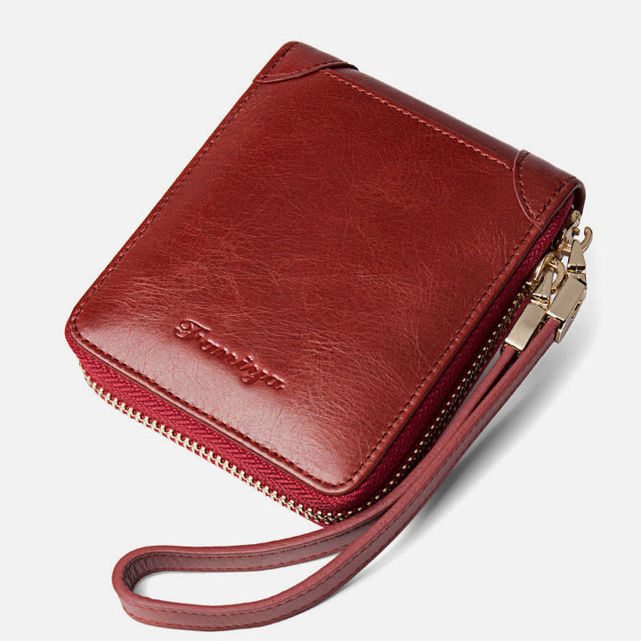 Kompakte Handtasche mit Rundum-Reißverschluss für Damen, geräumige Handtasche aus echtem Leder