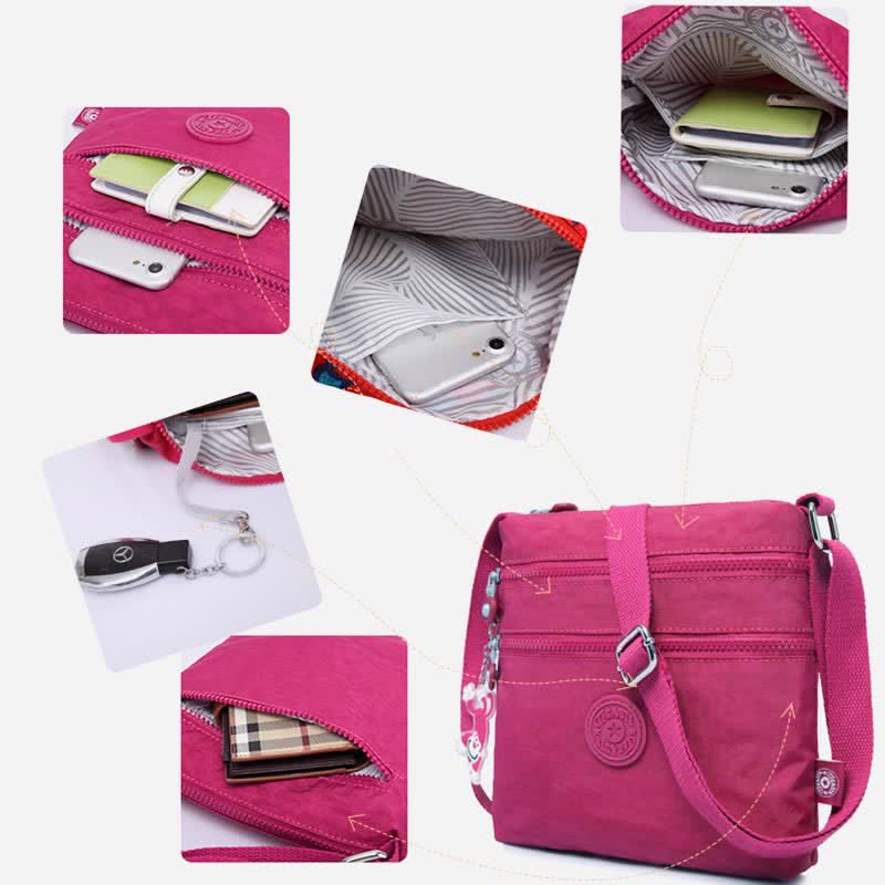 Leichte kleine Crossbody-Tasche mit Dreifach-Reißverschluss, Schultertasche für Damen