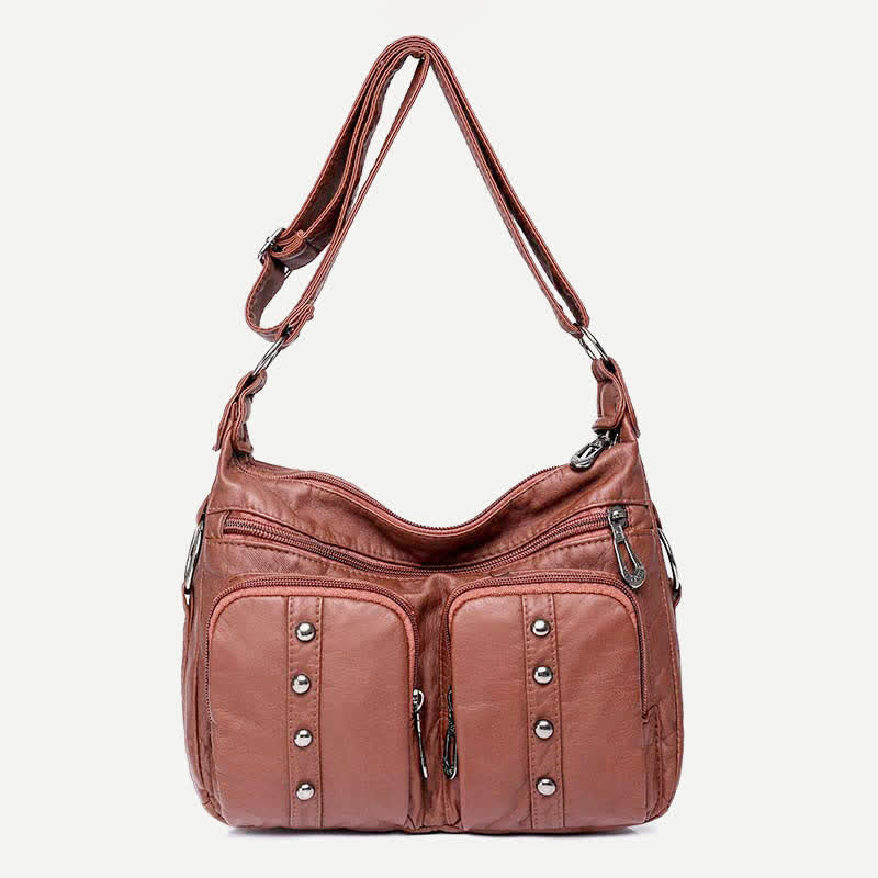 Umhängetasche mit mehreren Taschen für Damen, Retro-Nieten, Leder, Schultertasche