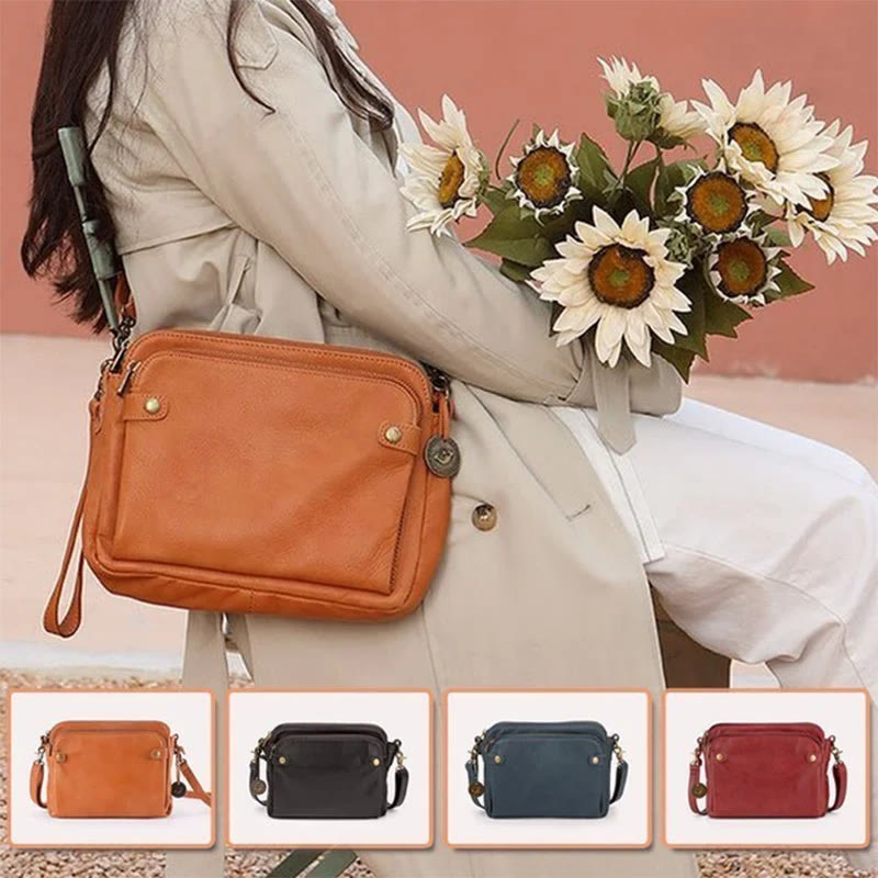 Vintage Dreilagige Umhängetasche aus Leder für Damen