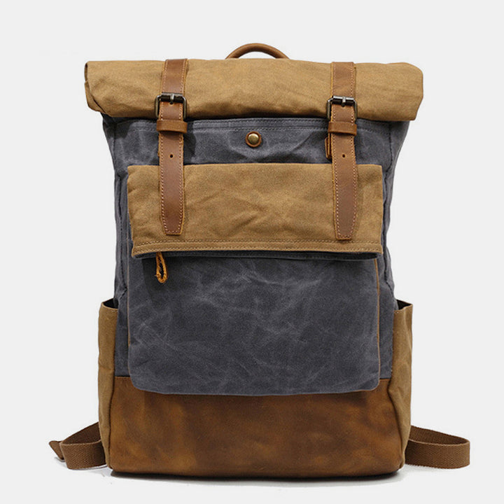 Canvas-Leder-Rucksack für College-Wochenendreisen, passend für 15,6-Zoll-Laptops