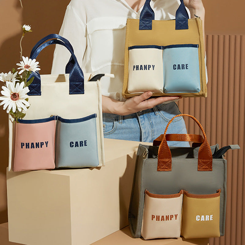 Funktionelle Handtasche, Tote Mommy Bag, Schultertasche mit mehreren Taschen und Umhängegurt