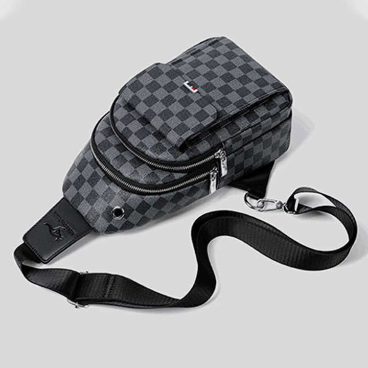 Mehrzweck-Schultertasche aus lässigem, kariertem Leder für Herren, Umhängetasche, Schulterrucksack