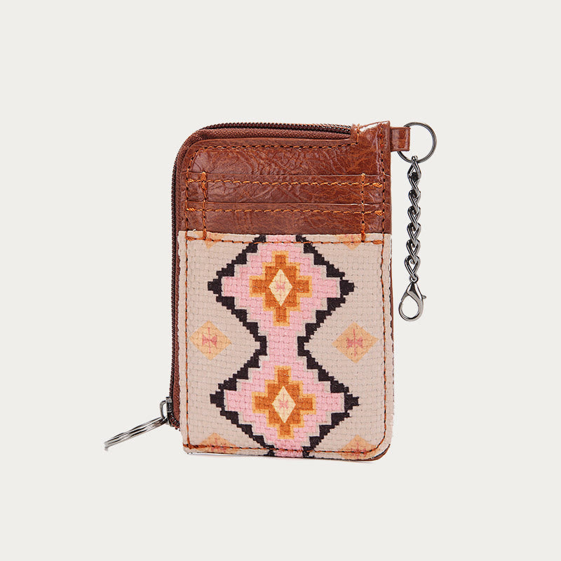 Vintage Kartenhalter für Damen Bohemian Baumwoll Leinen Kette Geldbörse