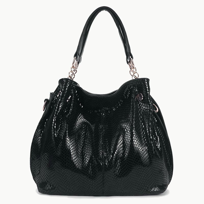 Glänzende Schlangenhaut-Grain-Tasche für Damen aus echtem Leder