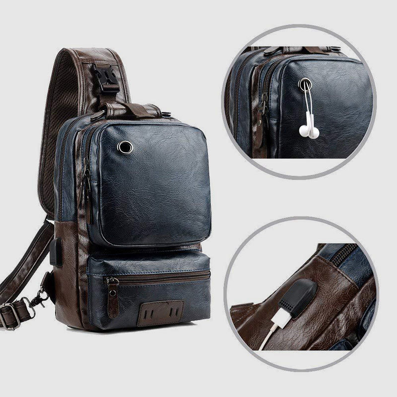 Schultertasche für Herren, Outdoor-Sport, Umhängerucksack aus PU-Leder
