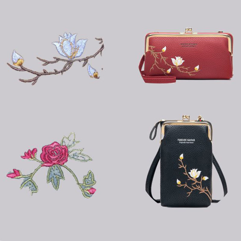 Elegante bestickte Handytasche Damen Mini Crossbody Leder Geldbörse