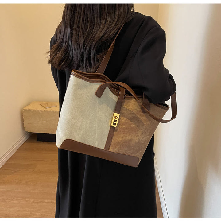 Elegante, farblich passende Tragetasche, große Schultertasche aus Leder für Damen