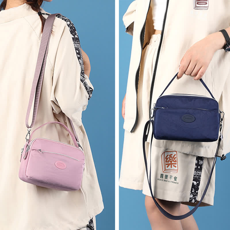 Umhängetasche für Damen, Schultertasche mit Dreifach-Reißverschluss, lässige Nylon-Geldbörse