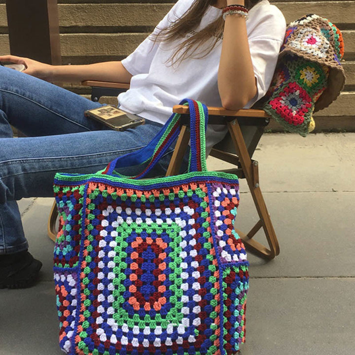 Vintage Tote für Frauen tragbare Pendlertasche handgestrickte Schultertasche