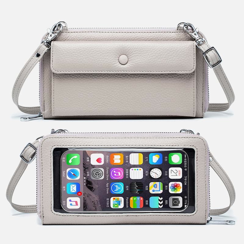 Echtes Leder Touchscreen Telefon Tasche Brieftasche Umhängetasche - Weiß - image 19