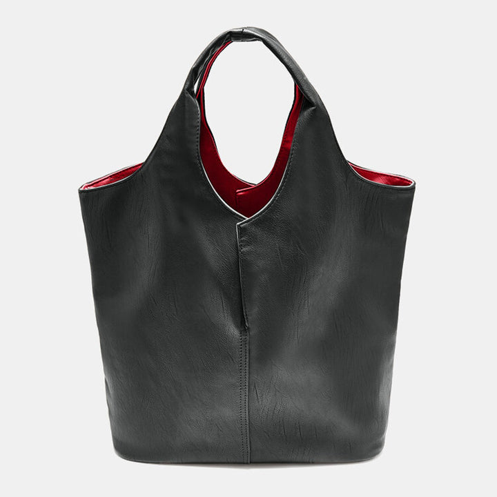 Leder Tote Schultertasche für Frauen Doppelseitige Hobo Geldbörse Bucket Handtasche