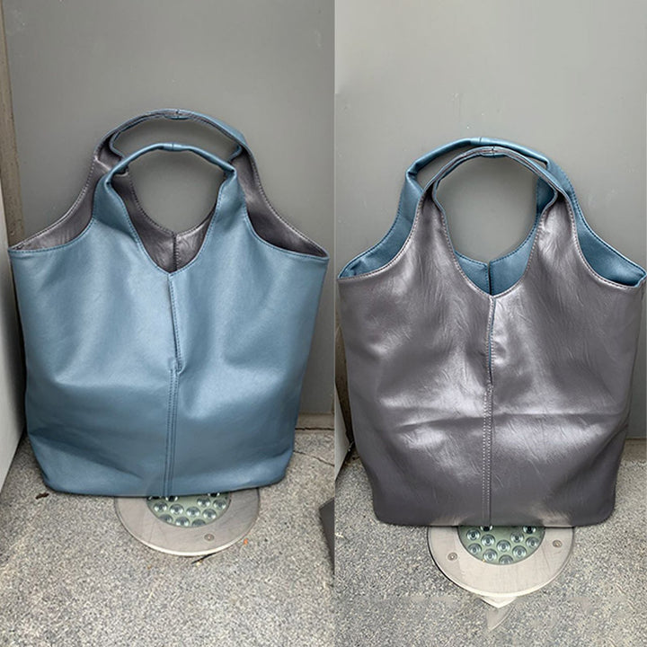 Leder Tote Schultertasche für Frauen Doppelseitige Hobo Geldbörse Bucket Handtasche