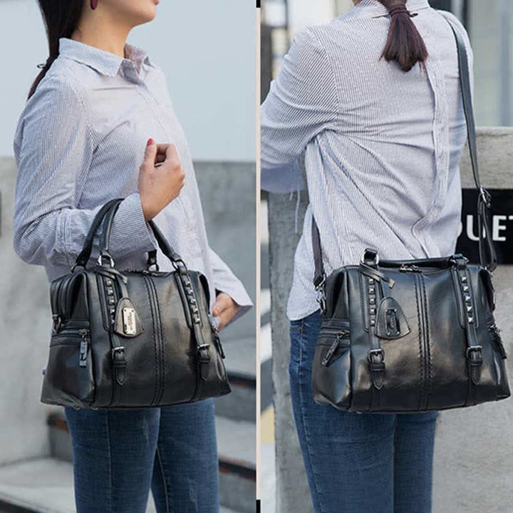 Retro Öl Wachs Leder Nieten Handtasche Tote Satchel Umhängetasche