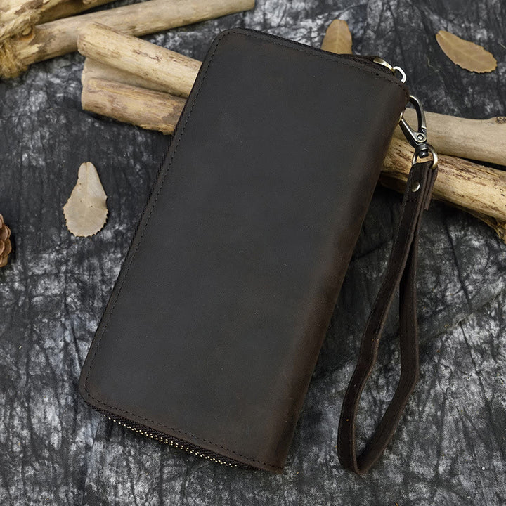 Lange Geldbörse für Herren aus echtem Leder, Retro, lässige Clutch