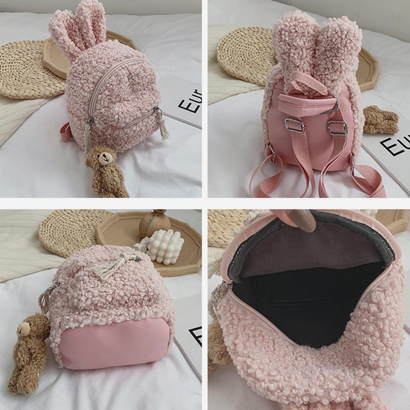 Multi-Trage-Rucksack für Babys/Kleinkinder mit Kaninchenohren aus Plüsch, Mini-Rucksack für Jungen und Mädchen