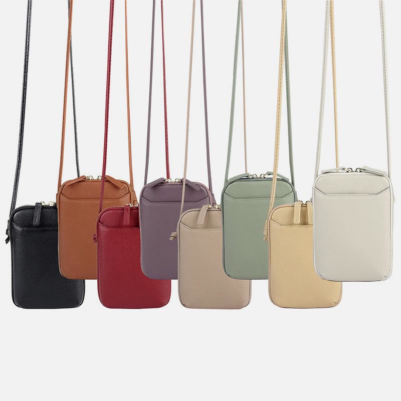 Mini-Telefontasche, einfache karierte Umhängetasche aus Leder für Damen
