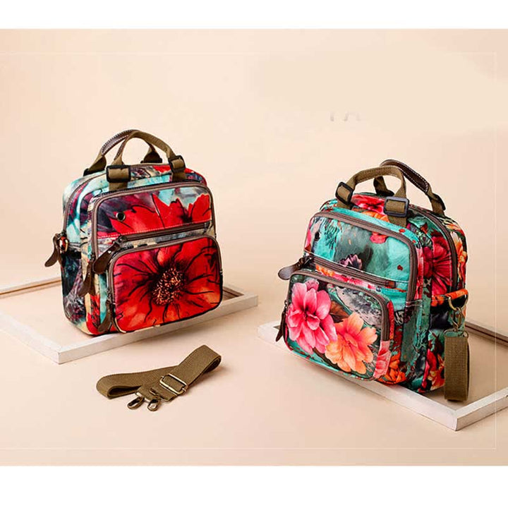 Multifunktionaler wasserdichter Rucksack mit Blumendruck, Wickeltasche mit Blumenmuster, Umhängetasche 
