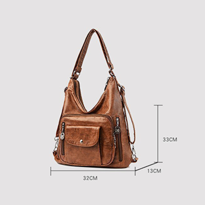 Einkaufstasche aus Leder im Vintage-Stil mit vielen Taschen und großer Kapazität