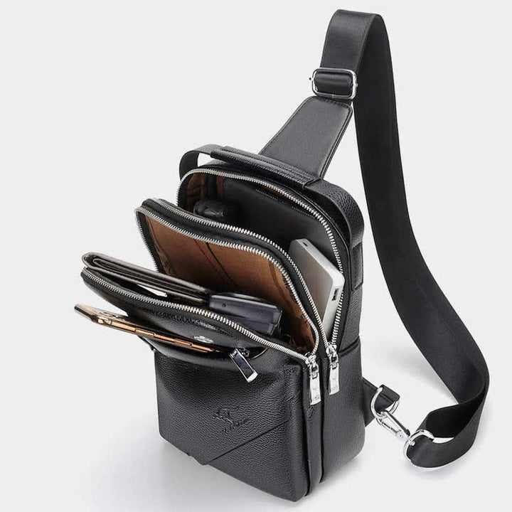 Herren Leder Sling Rucksack Brust Crossbody Schultertasche für Reisen Wandern