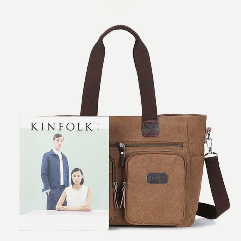 Tragetasche mit mehreren Taschen für Damen und Herren, Retro-Laptoptasche aus Segeltuch