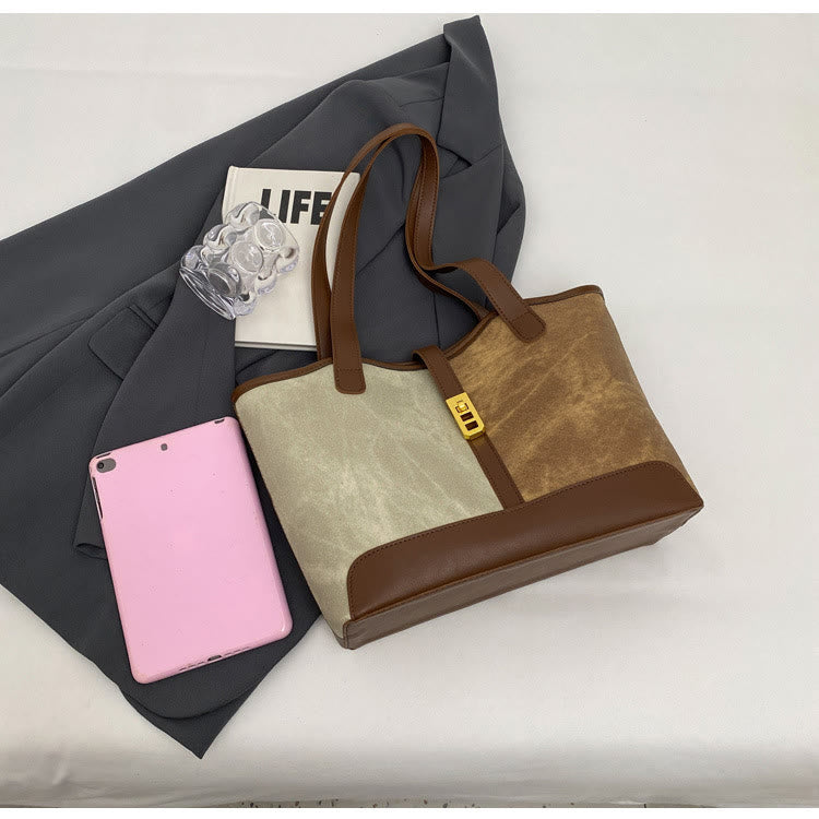 Elegante, farblich passende Tragetasche, große Schultertasche aus Leder für Damen