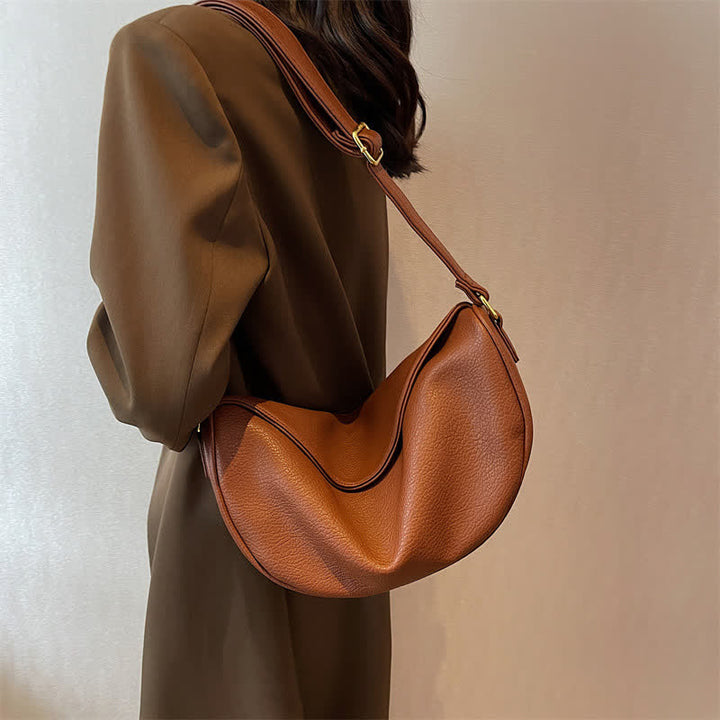 Umhängetasche für Damen, schlichte und lässige Hobo-Tasche aus PU-Leder