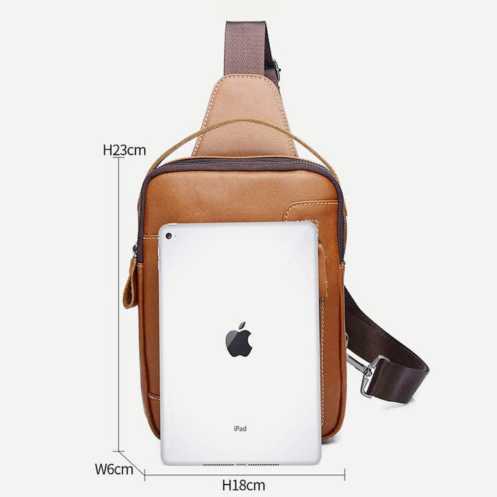 Schultertasche aus echtem Leder für Herren, Vintage-Stil, Umhängetasche, lässiger Wander-Tagesrucksack