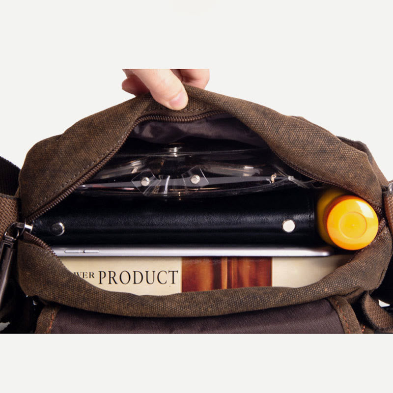 Umhängetasche für Herren, Vintage, dickes Canvas, große Kapazität