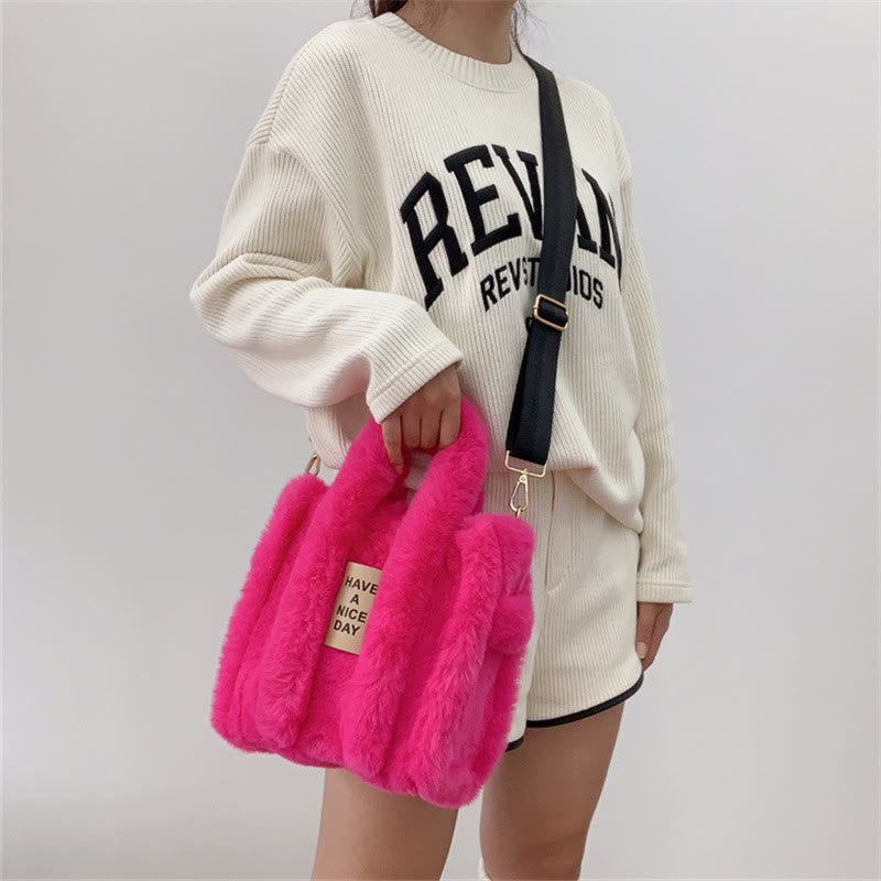 Umhängetasche für Damen, einfarbig, Kunstfell, große Handtasche