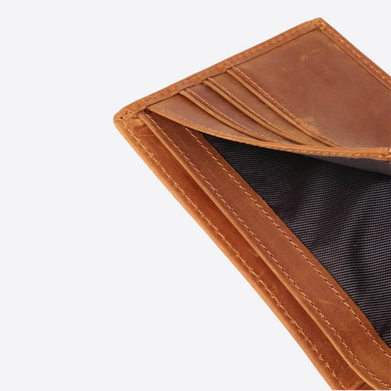 Es geht nur ums Geld. RFID-Geldbörse aus graviertem Leder für Männer