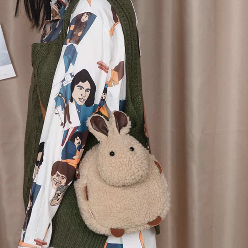 Süße Umhängetasche mit Plüschhase, flauschige Kaninchen-Schultertasche, Handtaschen
