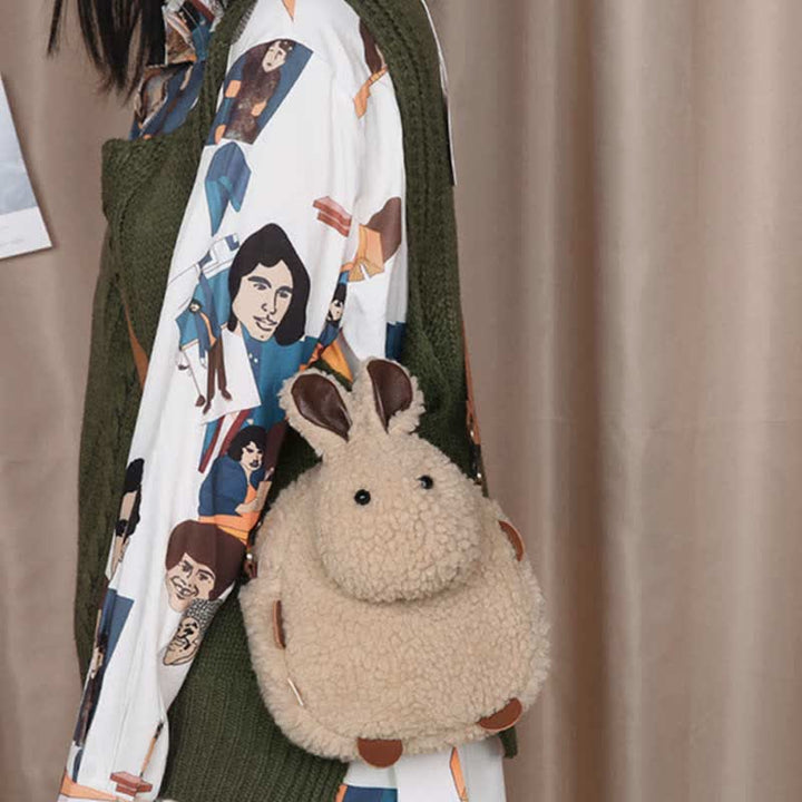 Süße Umhängetasche mit Plüschhase, flauschige Kaninchen-Schultertasche, Handtaschen
