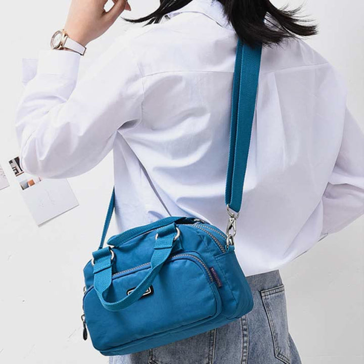 Handtasche für Damen, lila, Nylon, leicht, Einkaufstasche mit Reißverschluss