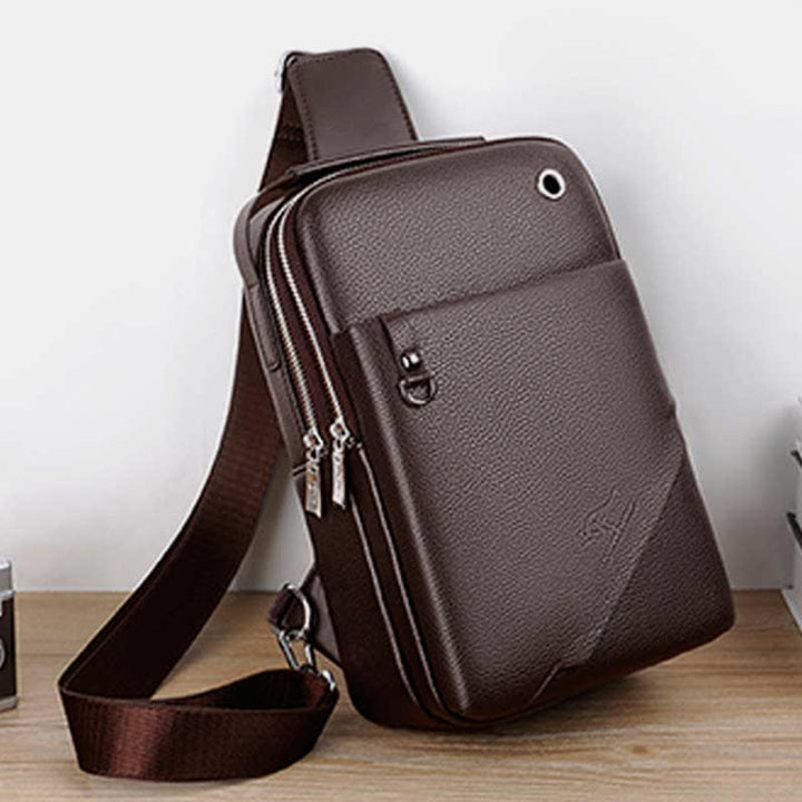 Herren Leder Sling Rucksack Brust Crossbody Schultertasche für Reisen Wandern