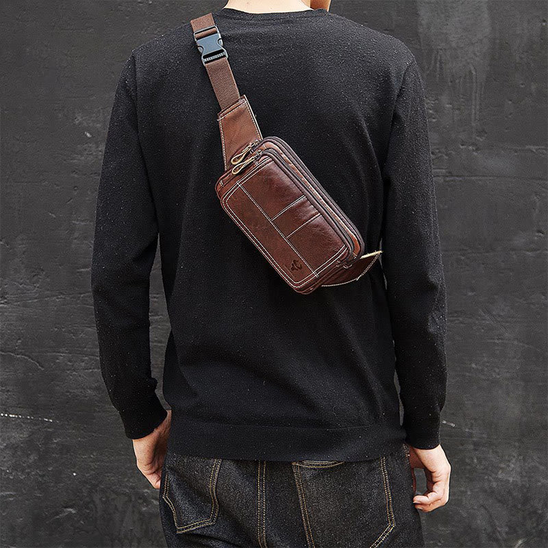 Hüfttasche für Herren, Rindsleder, Outdoor, Laufen, Umhängetasche
