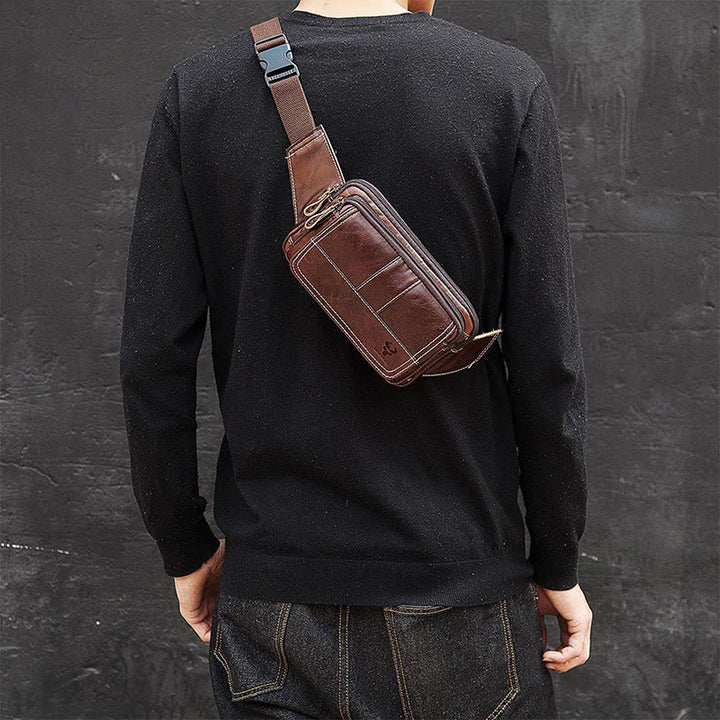 Hüfttasche für Herren, Rindsleder, Outdoor, Laufen, Umhängetasche