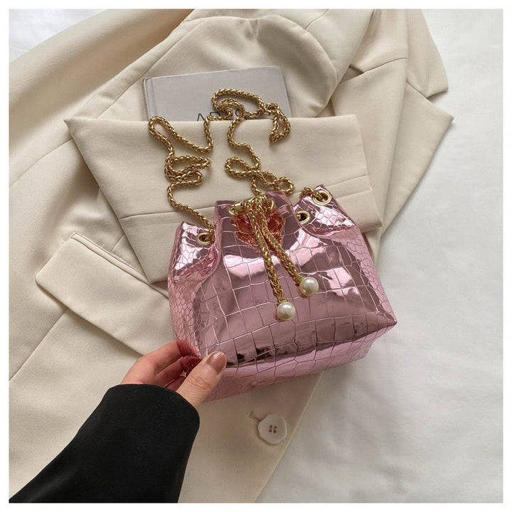 Abendtasche für Party Krokodilmuster Glitzernde Lederbeuteltasche